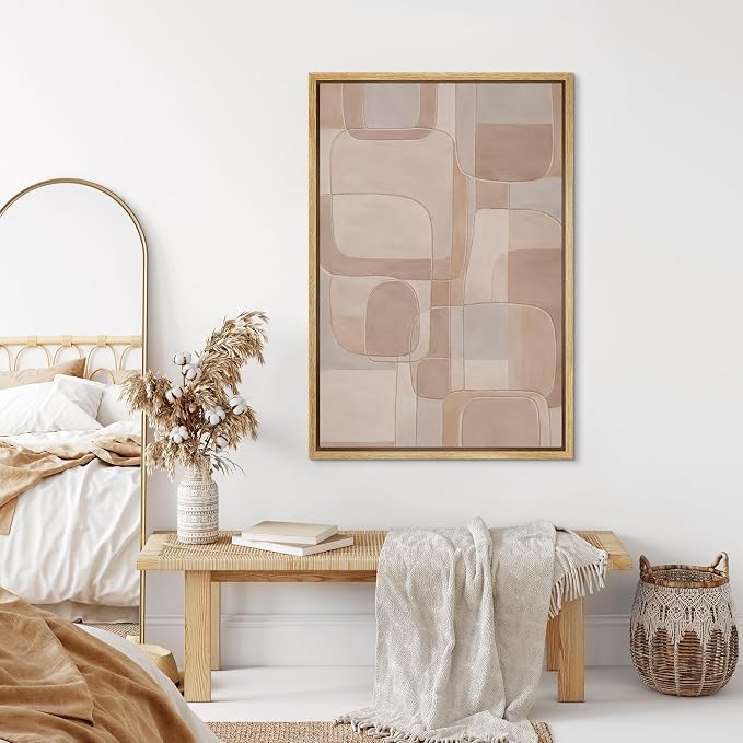 SIGNLEADER Framed Canvas Print Wall Art Neutral Beige Soft Geometric Abstract Illustration Modern Art Decorative Zen for Living Room, Bedroom, Office - 24"x36" NATURAL