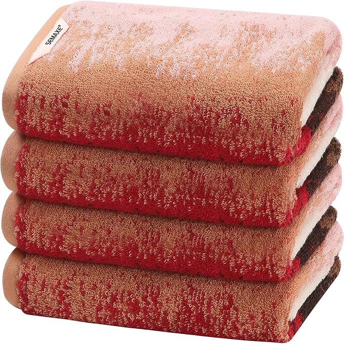 SEMAXE Hand Towels for Bathroom, 100% Cotton Towels with Hanging Loops, Soft and Absorbent, 4 Pack Hand Towel Set for Gym, Shower, Hotel, Spa and Kitchen, Colorful Towel - Sunset Collection