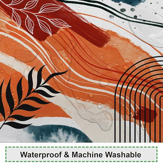 Mid Century Boho Shower Curtain 69Wx70H Eucalyptus Leaves Coral Color Pattern Shower Curtains Modern Minimalist Aesthetic Art Fabric Waterproof for Bathroom Decor 12 Plastic Hooks