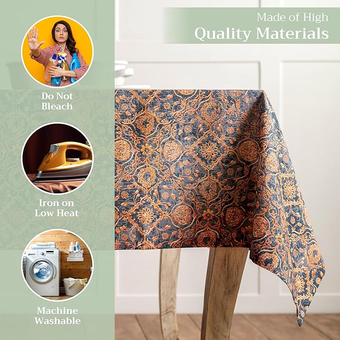 Maison d' Hermine Table Cloth Rectangle Table 100% Cotton 54 x 72 Inches Fall Tablecloth Reusable Everyday Use for Thanksgiving Christmas Decorations Dining Farmhouse Party (Imperfection)