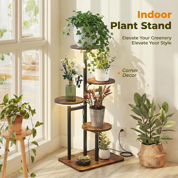 4 Tier Plant Stand Indoor with Grow Light for Multiple Plants | Corner Flower Stand, Vintage Multi-Layer Design, Sturdy Plant Shelf, Space-Saving, Ideal for Living Room Indoor Plant Display