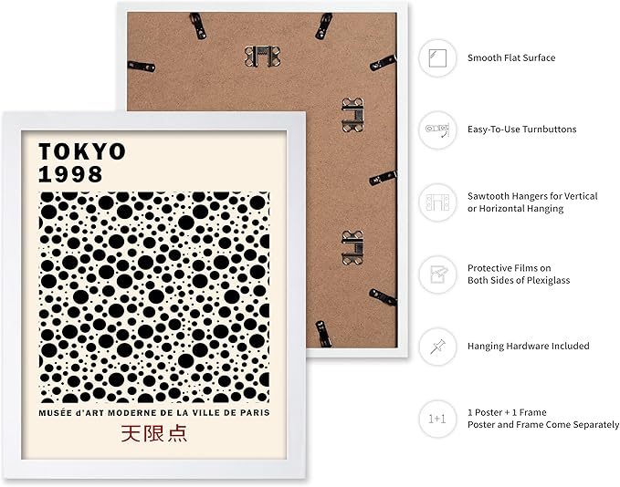 Poster Master Vintage Poster - Retro Pop Art Print - Gift for Artist, Friend - Black Dots, Tokyo, Ville de Paris, Modern, Abstract - Wall Decor for Home, Office, 16x20 White Framed