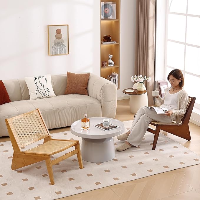 Mid Century Modern Accent Chair Set of 2 for Living Room, Low Armless Lounge Chair with Solid Wood Frame, Comfy Armchair for Bedroom and Balcony, Wood