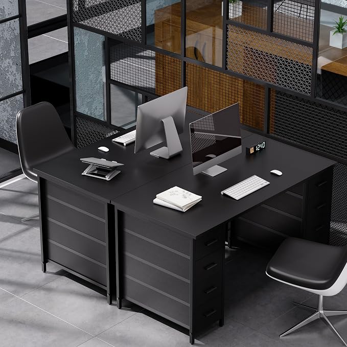 Pamray 47 Inch Computer Desk with 8 Fabric Drawers PC Gaming Desk Home Office Study Work Writing Table for Bedroom Matte Black