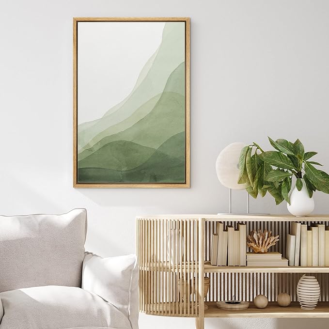 MUDECOR Framed Canvas Print Wall Art Abstract Green Gradient Overlay Geometric Shapes Illustrations Minimalism Contemporary Relax/Calm Cool for Living Room, Bedroom, Office - 24"x36" Natural