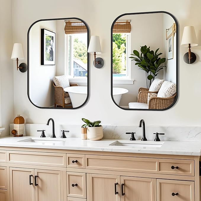 FICTOR Bathroom Vanity Mirror for Wall, 2 Pack 24" x 36" Rectangle Bathroom Mirror for Over Sink, Metal Framed, Hangs Horizontally or Vertically(Black)
