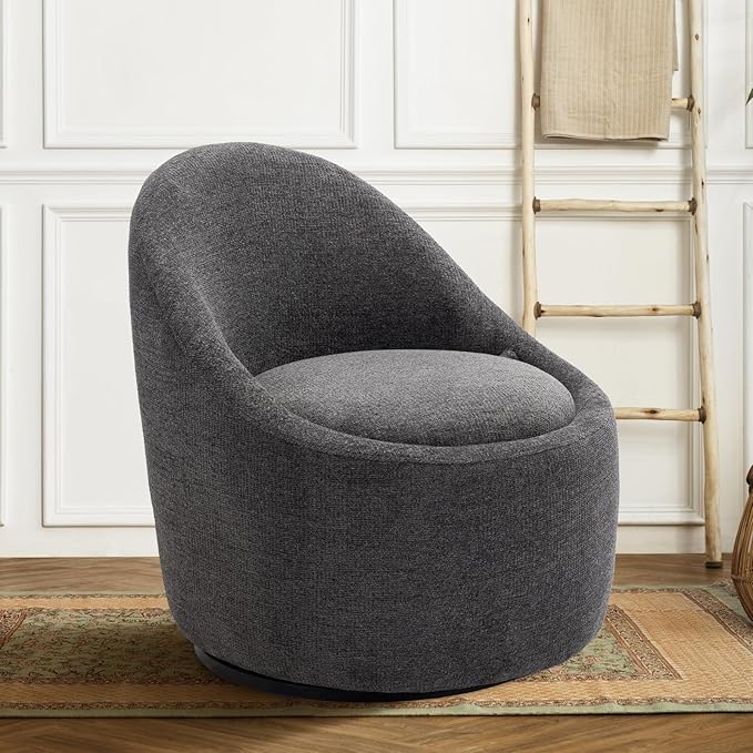 COLAMY Swivel Accent Chair, 360° Swivel Chair with Hidden Storage, Modern Small Barrel Swivel Armchair for Living Room/Bedroom, Dark Grey