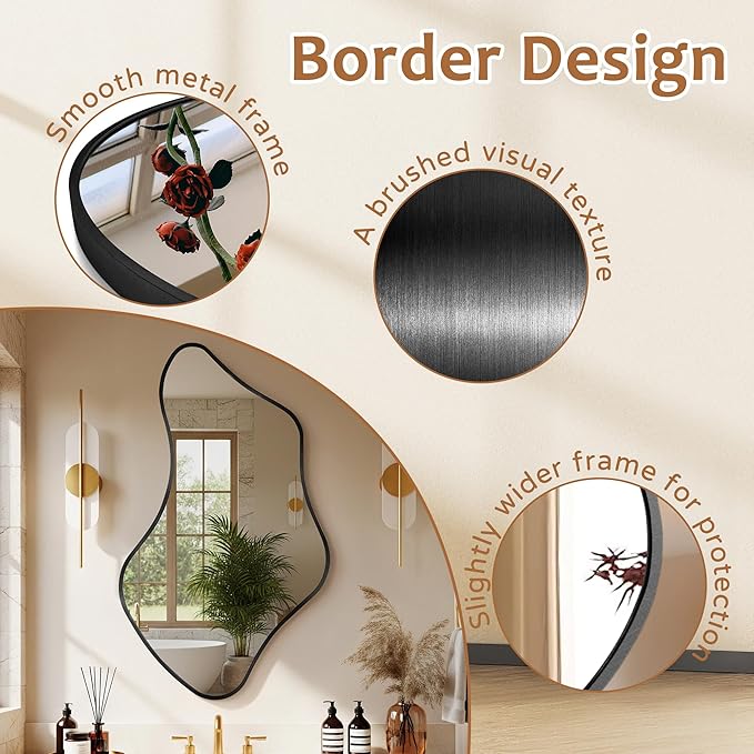 Asymmetrical Wall Mirror, Irregular Shaped Frameless Vanity Mirror, Modern Decorative Mirror for Entryway, Living Room, Bathroom