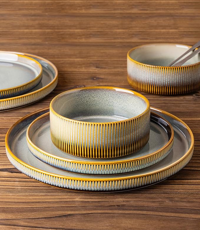 TheTerra Ceramic Dinnerware Sets for 4, 12 Pieces Porcelain Lightweight Plates and Bowls Sets, Scratch Resistant Dish Set, Oven & Microwave & Dishwasher Safe, Dusk Blue
