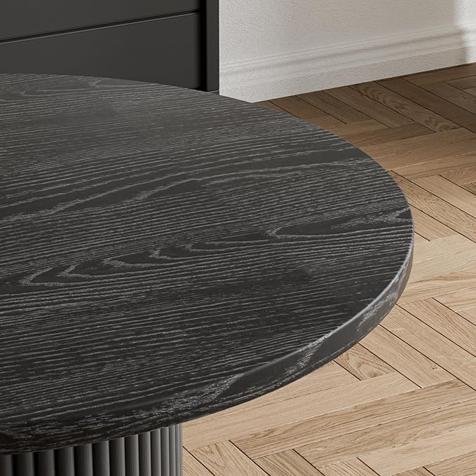 Rophefx Round Dining Table, 35.4" Modern Wood Kitchen Table for 2 to 4, Pedestal Circle Dining Tables, Fluted Dining Table for Leisure, Coffee, Kitchen, Dining Room φ35.4" x 29.9"H (Black Color)