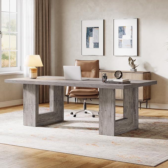 Tribesigns 62.99" Home Office Desk, Large Farmhouse Executive Desk, Computer Table for Office, Conference Room (Grey)
