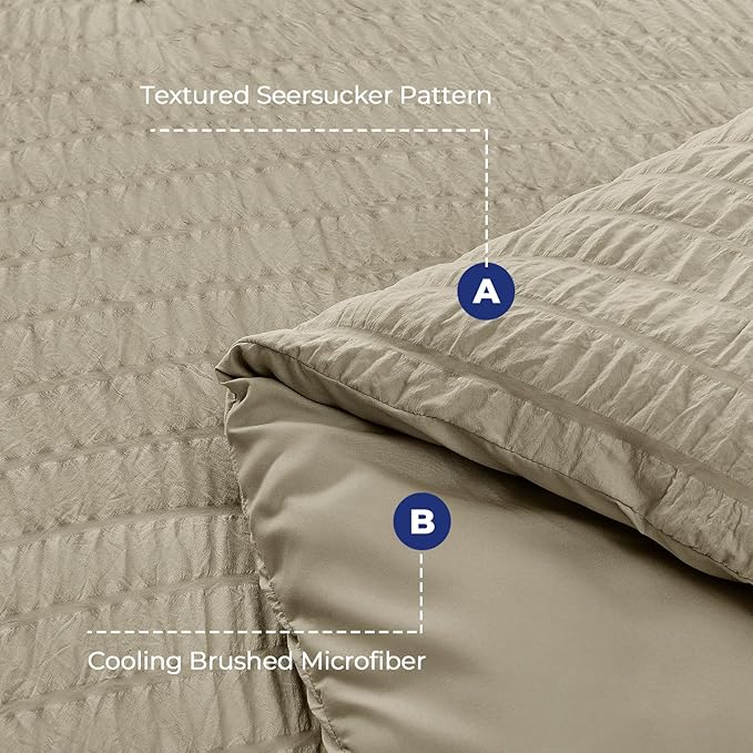 HYMOKEGE Linen California King Comforter Set Seersucker 7 Pieces, All Season Luxury Bed in a Bag for Bedroom, Bedding Set with Comforter, Sheets, Pillowcases & Shams