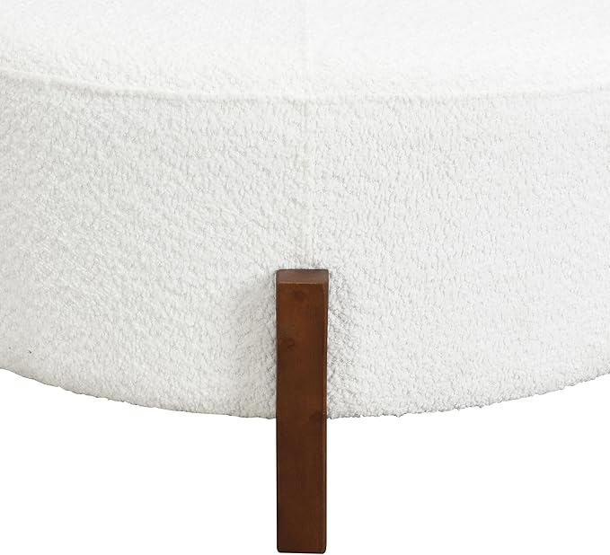 Christopher Knight Home Holmes Modern Boulce Upholstered Ottoman Coffee Table, Wooden Round Cocktail Ottoman, Large Living Room Sofa Footstool/Footrest, White+Walnut