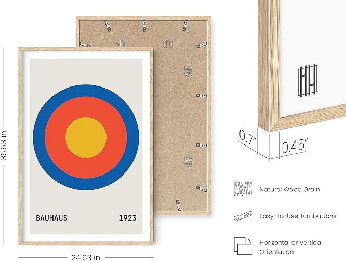 HAUS AND HUES Bauhaus Wall Art - Geometric Layered Circle Print (Beige Frame, 24x36)