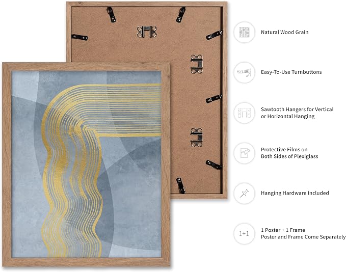 Poster Master Golden Lines Poster - Graphical Illustration Print - Abstract Design - Mid Century Modern Artwork - Visual Art - Chic Boho Artwork - Bedroom Decor - 8x10 Beige Framed