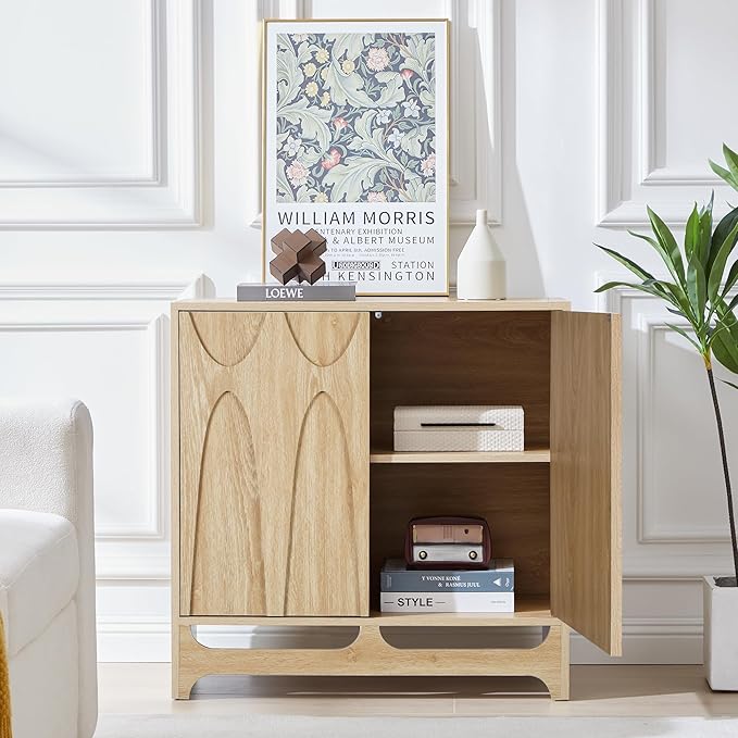 Sideboard Buffet Cabinet with Storage Set of 3, 94.5” Mid Century Modern Storage Cabinet with Adjustable Shelf and 6 Doors for Dining Room, Living Room,Entry