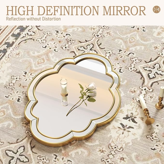 Gold Oval Mirror - 24"x32" Gold Scalloped Edge Mirrors with Beveled Glass Frame, Wall Decor Mirror for Living Room, Bedroom, Entryway,Hallway