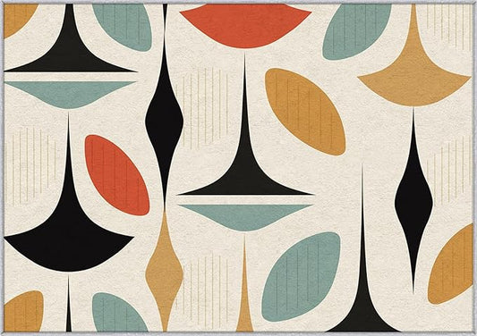 50s Rugs for Living Room 5x8, Mid Century Retro Geometric Abstract Modern Pattern Design Area Rug, 50s Bedroom Decor Carpet, Non Slip, Washable (RG647)