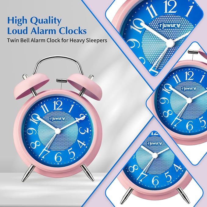 Rjuwurv 4" Twin Bell Alarm Clock with Night Light - Desk & Bedroom Alarm Clock (Dreamy Sky)