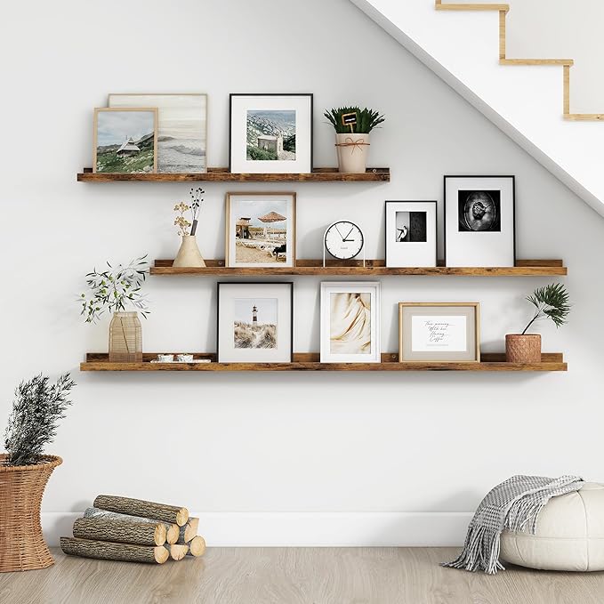 Floating Picture Ledge Shelves Set of 4, 24 Inch Shelves with Lip - Large Nursery Book Shelf for Toys Storage, Kids Bookshelf - Wall Mounted Living Room Bedroom Decor Frames