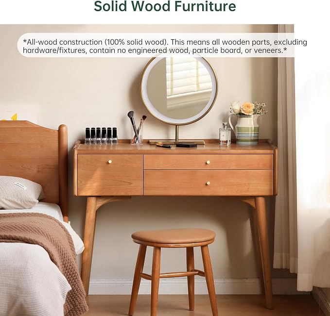 Cherry Wood Vanity Desk, Makeup Table for Bedroom, Small Study Desk Writing Table for Girls Teens, 18" D x 31" W x 32" H, Vanity Table Only