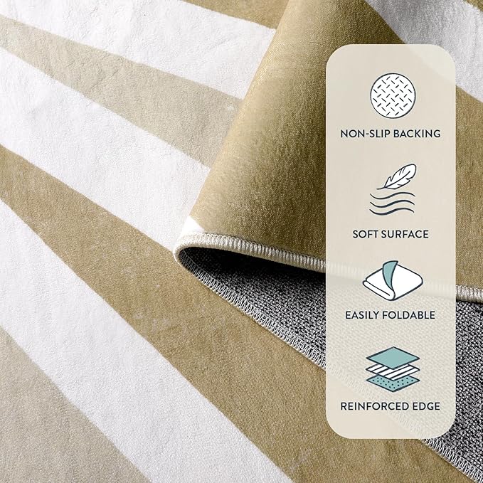 Lahome Machine Washable Rugs 8'x10' - Non-Slip Ultra-Thin Living Room Rug 8x10, Boho Rainbow Sun Print Indoor Soft Carpet for Dining Room Table Office (8'x10', Khaki)