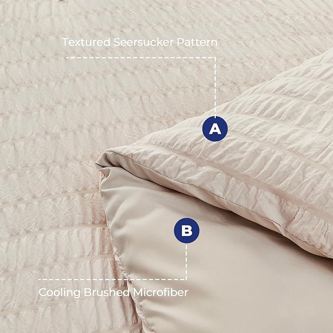 HYMOKEGE Beige California King Comforter Set Seersucker 7 Pieces, All Season Luxury Bed in a Bag for Bedroom, Bedding Set with Comforters, Sheets, Pillowcases & Shams
