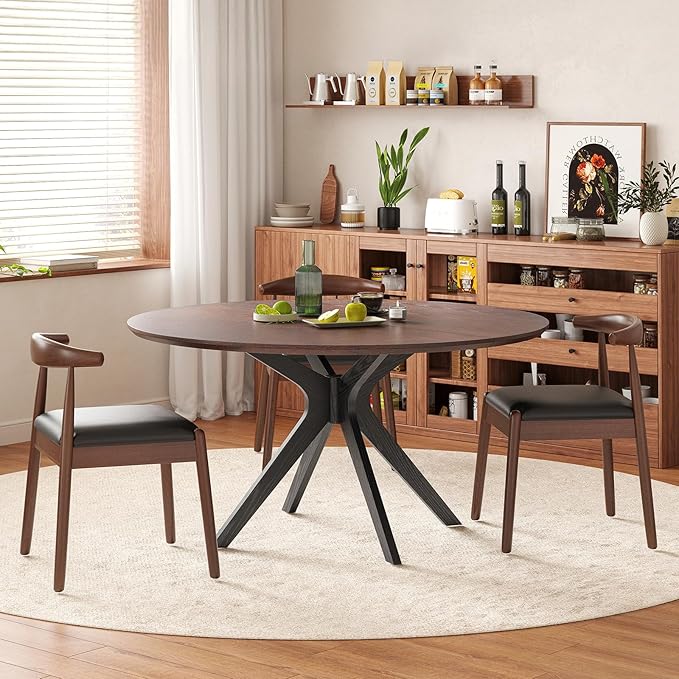 Soohow 47.2" Solid Wood Round Dining Table for 4-6 People with Intersecting Pedestal Base, Circle Kitchen Tables for Dining Room, Kitchen