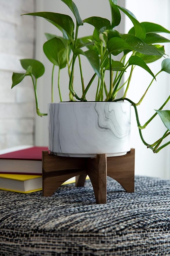 Flora Bunda Mid Century 5 inch Marble Finish Ceramic on Wood Stand
