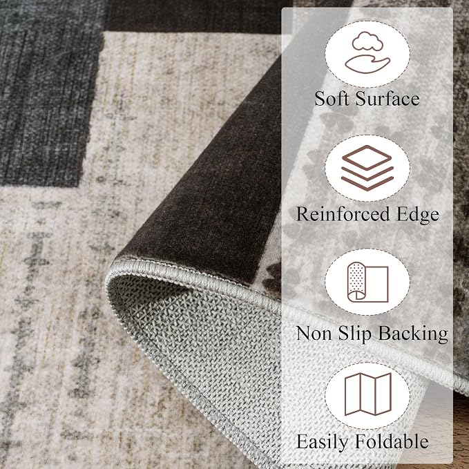 Modern Geometric Patchwork Indoor Area Rug for Living Room, Blue-Taupe 4'x 6' Large Rug Rockwood Collection Hardwood Floors Decor for Bedroom, Blue Throw Carpet for Office Entryway Dining Room