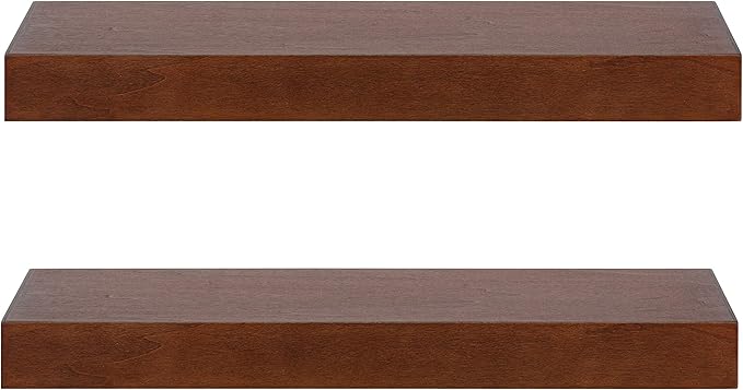 Kate and Laurel Havlock Modern Floating Shelves, Set of 2, Walnut Brown, Mid-Century Storage and Display Shelves for Wall