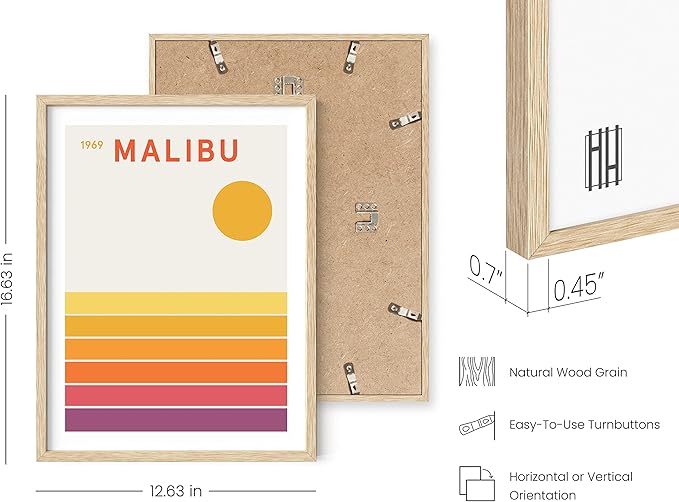 HAUS AND HUES Vintage California Travel Wall Art - Geometric orange print, bringing a retro and travel-inspired touch to your room decor (Beige Frame, 12x16)