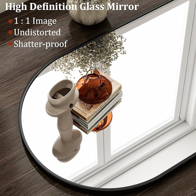HARRITPURE 20"x28" Arched Bathroom Mirror, Wall Mounted Mirror, Black Arch Mirror, Aluminum Alloy Frame Wall Mirror for Living Room, Bedroom and Entryway