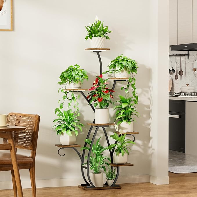 Plant Stand Indoor with Grow Lights - 58" Tall Plant Shelf Indoor, 8 Tiered Corner Lighted Plant Stand for Indoor Multiple Plants, Metal Flower Stands Display Rack for House, Patio, Black