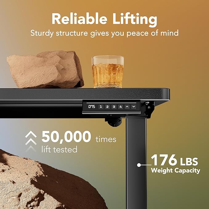 HUANUO Electric Standing Desk, 48" x 24" Height Adjustable Desk, 4 Memory Height Settings, Sit to Stand Up Desk for Home Office, with Headphone Hook, Cable Manager, Walnut