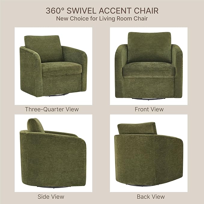 Swivel Accent Chair with Storage Ottoman, Upholstered Barrel Chair with Washable Slipcover for Living Room Bedroom Reading Waitingroom,2 Box,Green