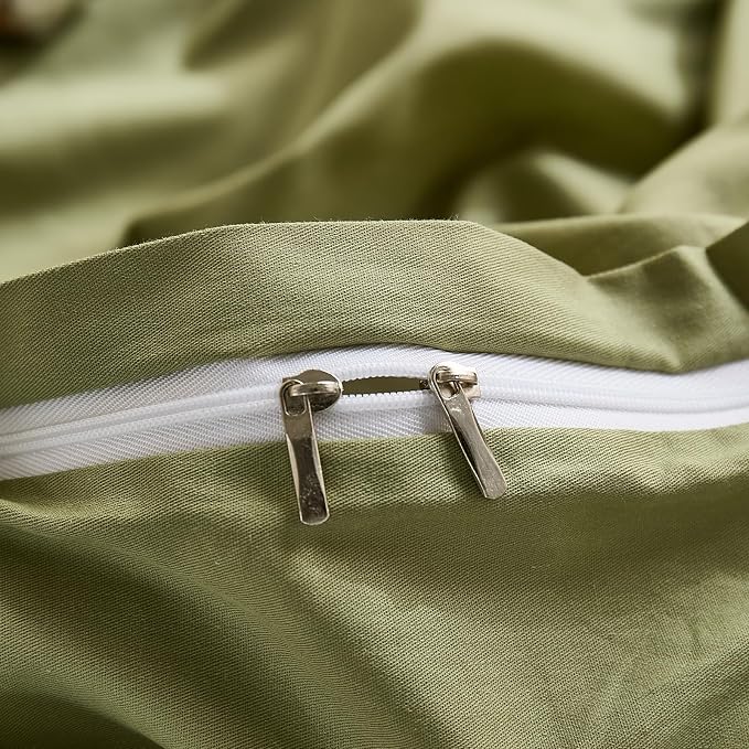 100% Washed Cotton Duvet Cover Queen Size – Avocado Green, Linen-Like Texture, Super Soft & Breathable Bedding Set, 3-Piece Durable Percale Comforter Cover
