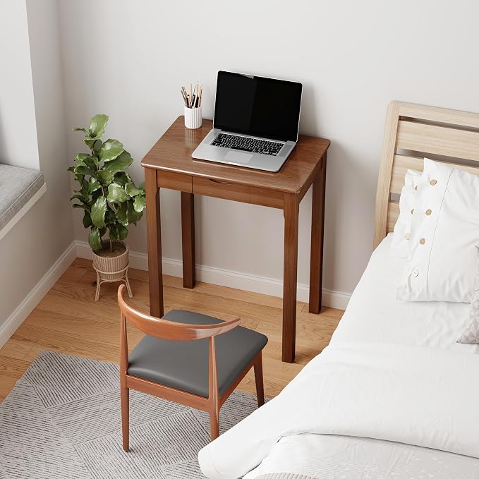 100% Solid Wood Desk with Drawers 24 x 16 Inch Mid Century Modern Desk Vintage Small Writing Wooden Desks for Small Spaces Bedroom, Living Room, Office
