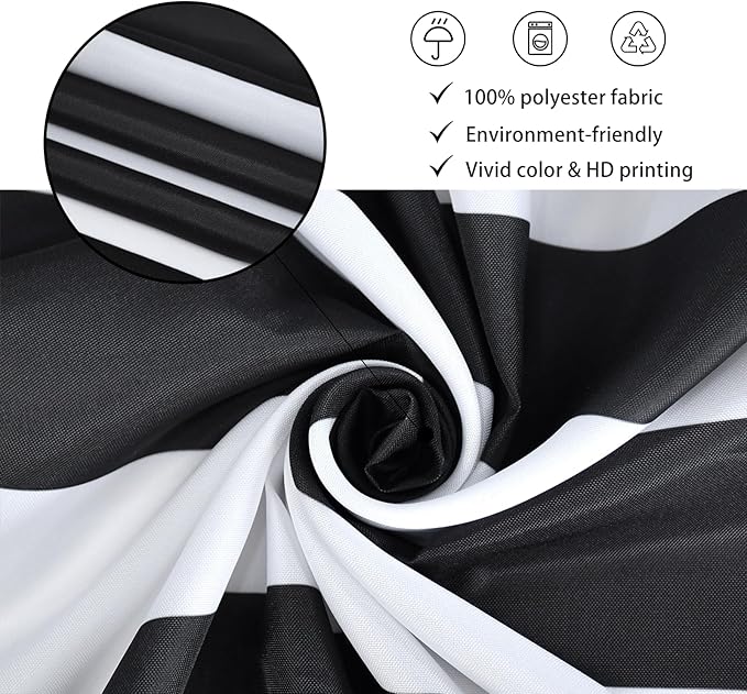 Black and White Shower Curtain, Striped Boho Minimalist Modern Waterproof Fabric Machine Washable for Bathroom Decor Bathtub with Hooks 60Wx72H