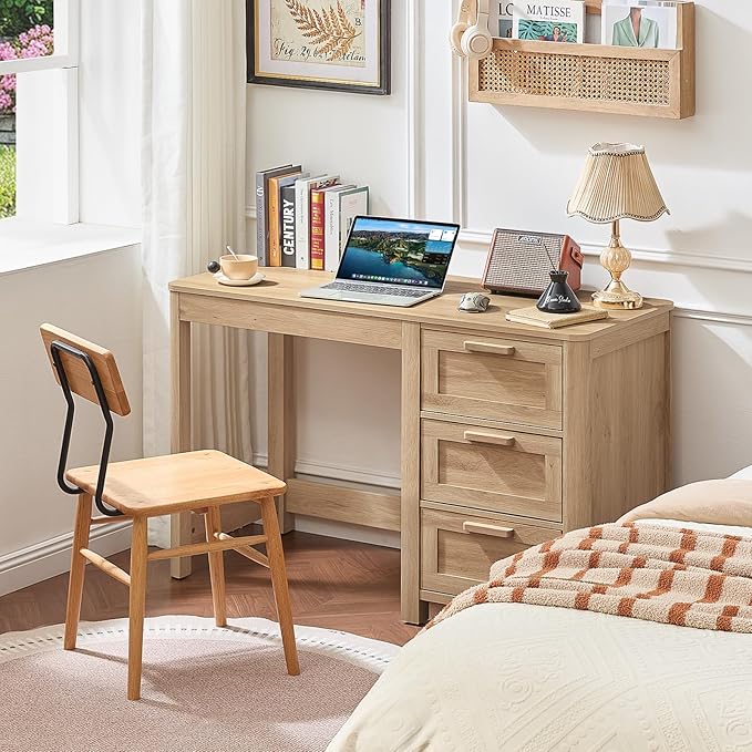 48'' Farmhouse Executive Desk with Storage, Wooden Home Office Desk with Drawer and Vintage Handle, Large Computer Writing Desk for Study, Bedroom, Living Room （Natural）