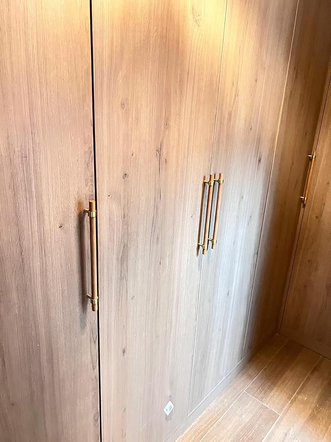 Natural Wood and Brass Kitchen Cabinet Handles 7~9.5 Inch 4Set Center to Center Adjustable Double Hole Modern Dresser Pulls, Unfinished DIY Drawer Knobs