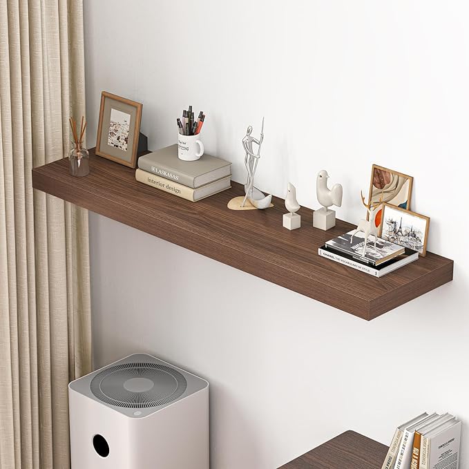 Dreamland 55" Floating Shelves for Wall, 12" Deep Thicker Walnut Floating Shelves, Wall-Mounted Shelves for Bedroom, Living Room, Kitchen, Bathroom - Set of 1