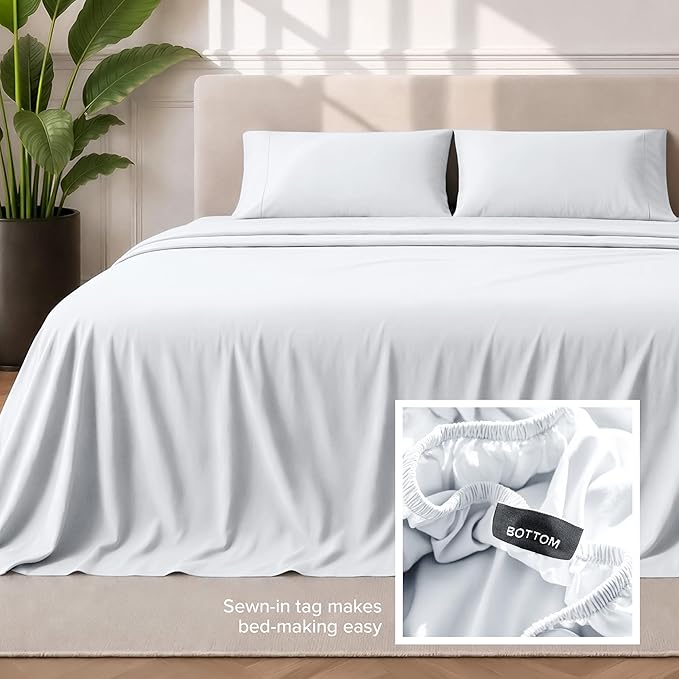 Bare Home Split Head Flex King Sheet Set - 1800 Ultra-Soft Microfiber Bed Sheets - Double Brushed - Deep Pockets - Easy Fit - 4 Piece Set - Bedding Sheets & Pillowcases (White)