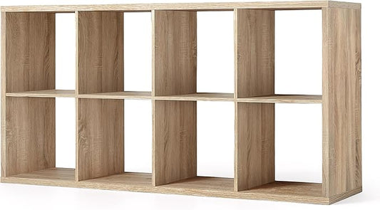 CAPHAUS Sturdy Room 13-Inch Cube Storage Organizer Shelf, with Extra Thick Exterior Edge, Open Storage Shelf Divider, Bookcase, 8-Cube, Natural Oak