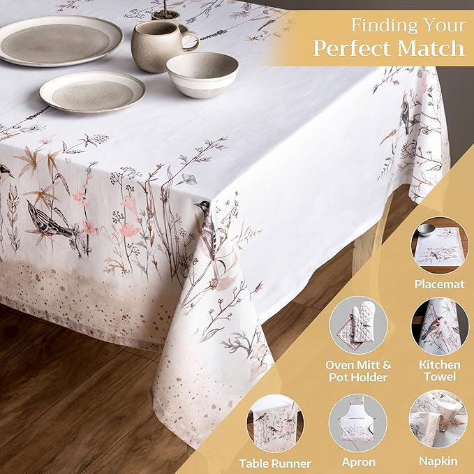 Maison d' Hermine Table Cloth Rectangle Table 100% Cotton 60 x 120 Inches Tablecloth Reusable Decorative for Dining Room Farmhouse Home Valentines Day Decorations Spring Summer- Meadow Florals - Brown