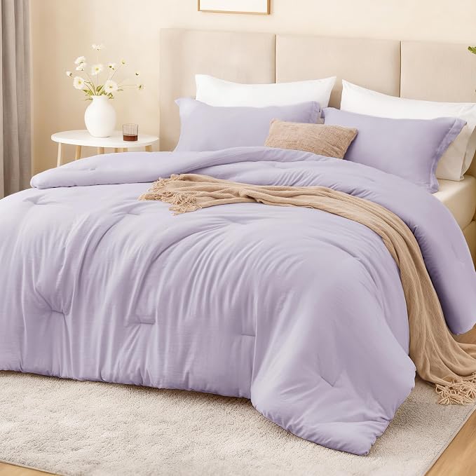 Love's cabin Lavender Full Comforter Set, 3-Piece Prewashed Bed Set with 1 Comforter (79 x 90 in) & 2 Pillowcases, Lightweight & Breathable for All Seasons