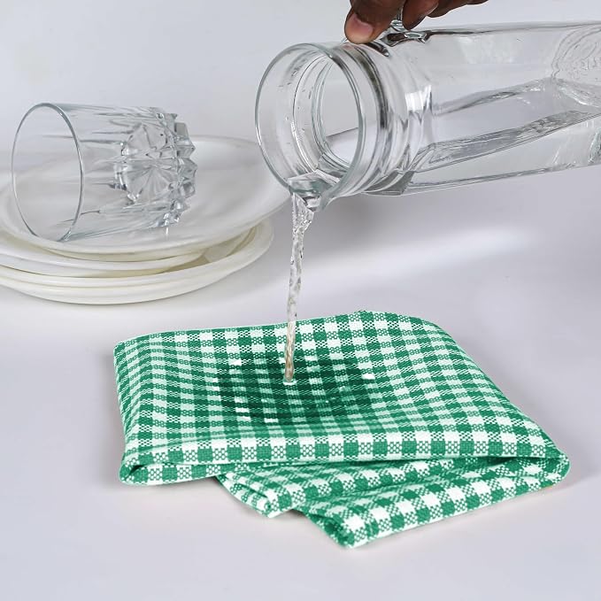 4 Pack Gingham Check Kitchen Dish Towels 16x26 Inches, Absorbent & Durable, Washable, Hand Tea Towels with Hanging Loop - Ideal for Restaurants & Home Kitchens, Green White