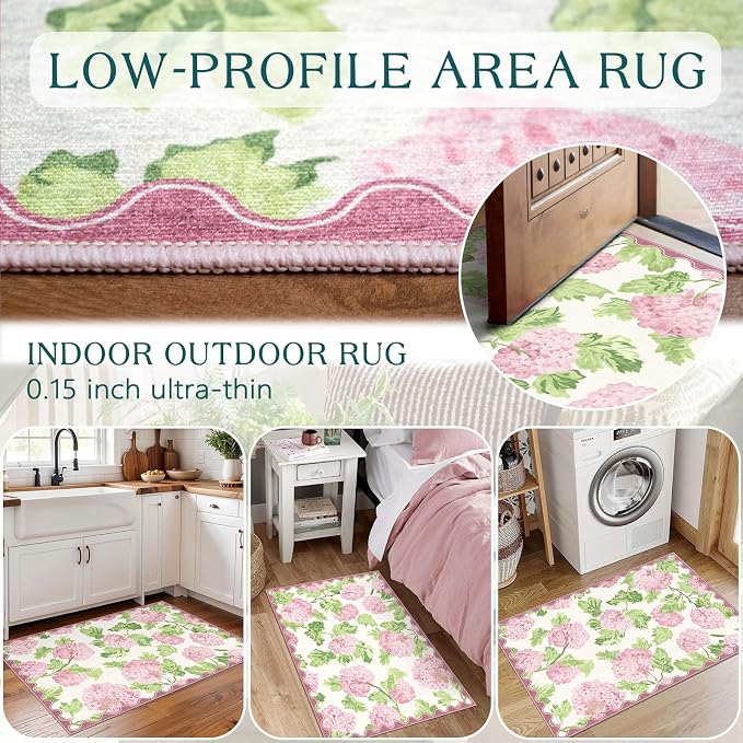 Front Door Mat Outside Entrance - 2x3 Boho Pink White Non-Slip Washable Doormat Indoor Outdoor Entrance Floral Rug Small Throw Rugs for Entryway Bedroom Kitchen Front Laundry Room Porch Decor