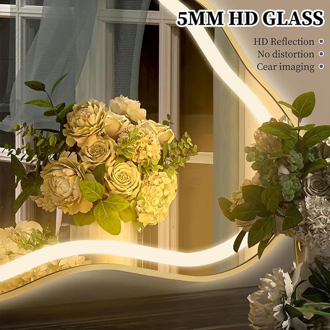 Irregular LED Bathroom Mirror with Lights, Cloud Smart Backlit Mirror, Dimmable Lighted Bathroom Gold Mirror with Anti-Fog, Asymmetrical Vanity Mirror Hangable 2 Ways (Gold, 20 x 36, 2 Pack)