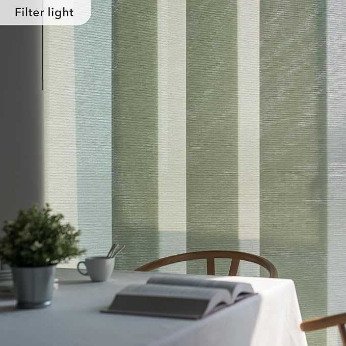 GoDear Design Adjustable Sliding Panel Track Sliding Glass Door Blinds 45.8"- 86" W x 96" H, Extendable Vertical Blinds for Patio Doors, Green Shimmering Trimmable Woven Fabric Panel, Semi-Sheer, Jade